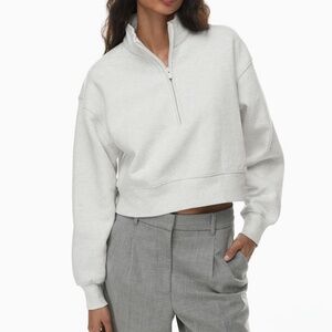 Aritzia Cozy Fleece Boyfriend Waist Sweatshirt XS, Heather Cloud White